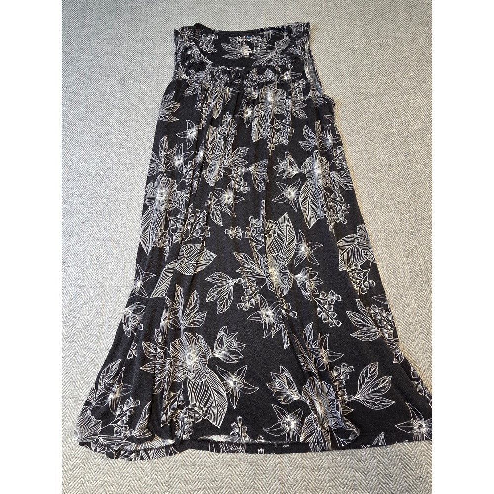 Croft & Barrow Sleep Dress Women's L Black White Floral Print Stretch Round Neck